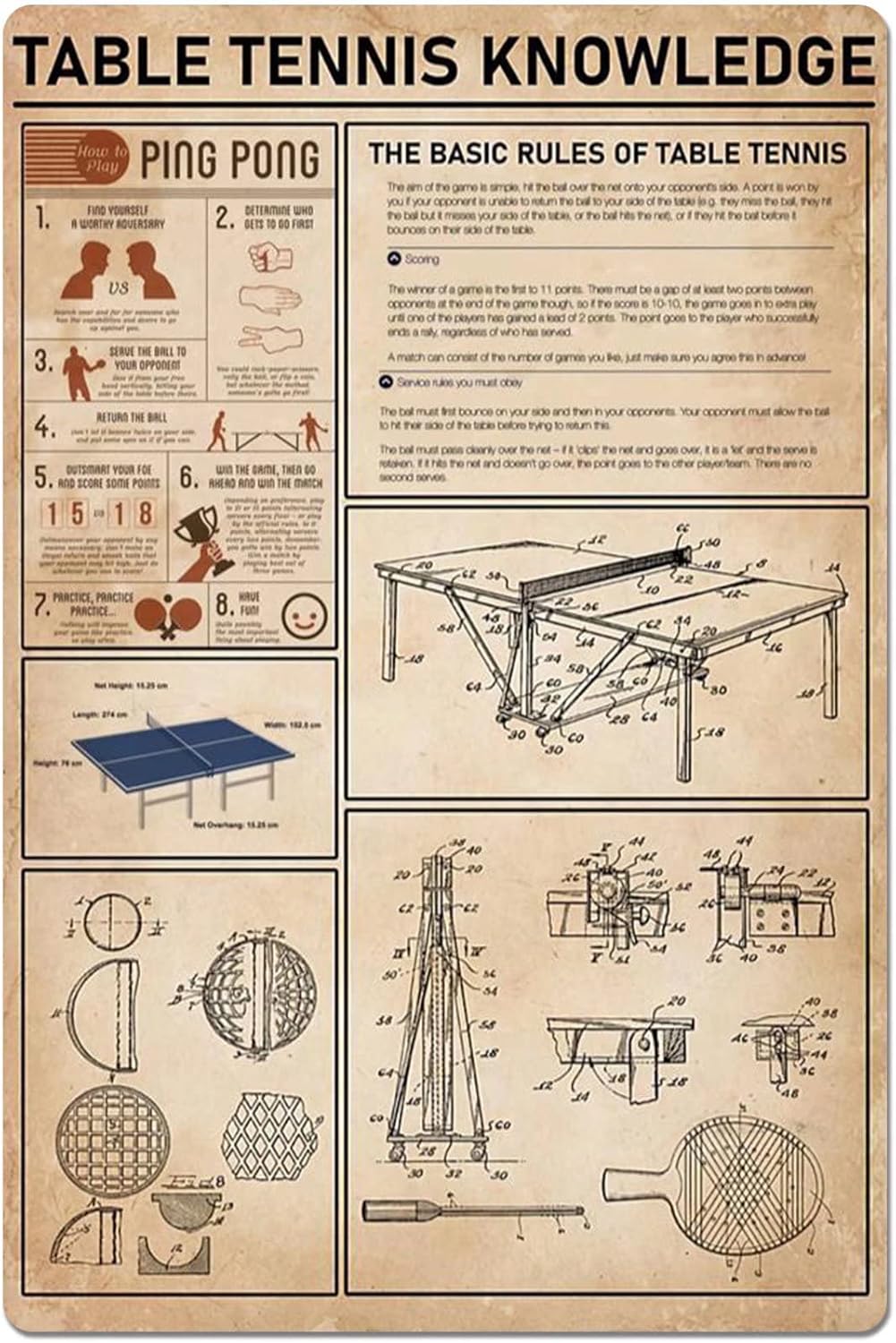 Table Tennis Knowledge Poster - لافتة معدنية مطبوعة على شكل لوحة
